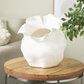 White Abstract Floral Vase w/ Wavy Rim, Large