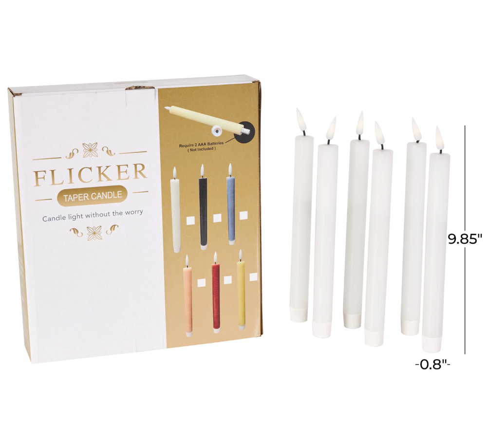 Set of 6 Wax Flameless Flickering Candles w/ Remote (Various Sizes)