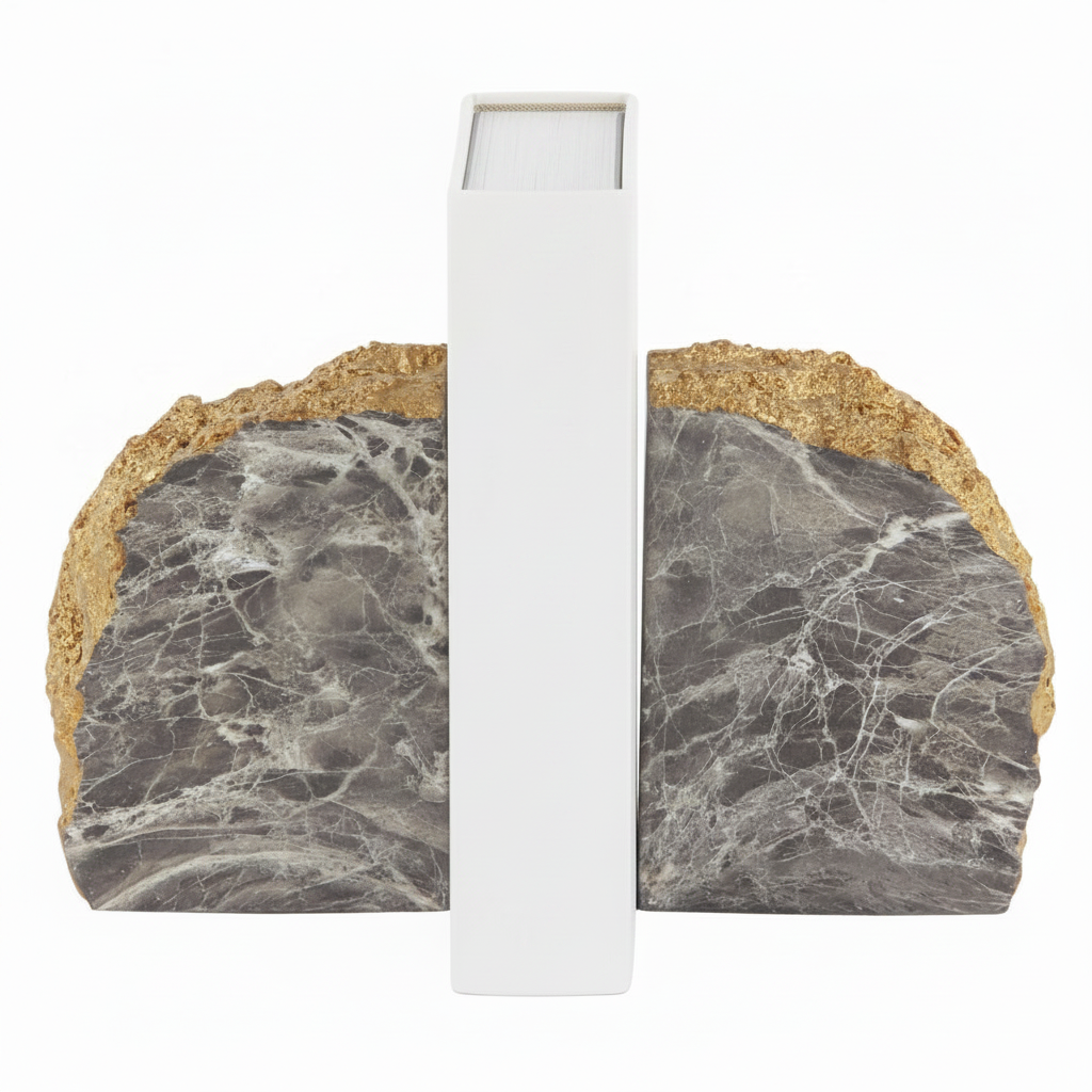 Gray and Gold Polystone Geode Bookends
