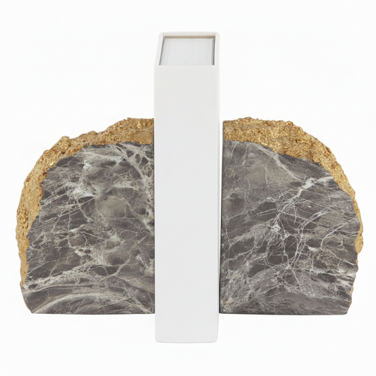 Gray and Gold Polystone Geode Bookends