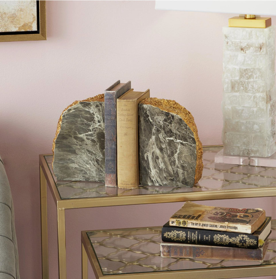 Gray and Gold Polystone Geode Bookends