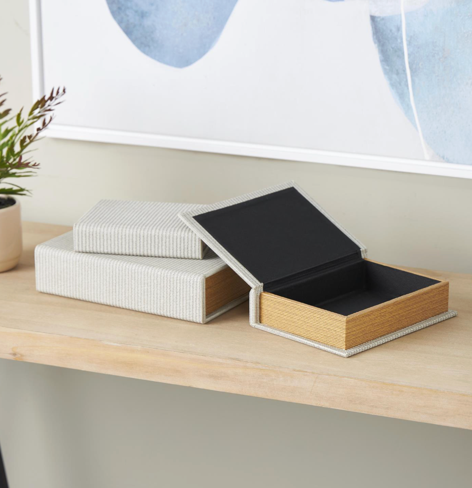 Cream Faux Leather Storage Books, Set of 3