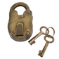 Bronze padlock with two keys on a white background