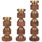 Hollis Wood & Gold Candleholders, Set of 3