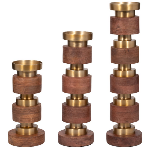 Hollis Wood & Gold Candleholders, Set of 3