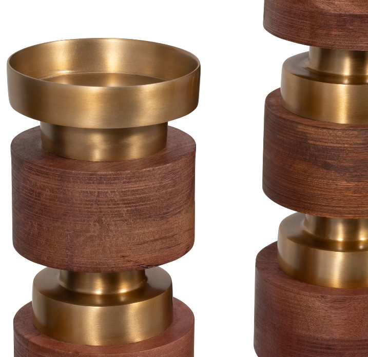 Hollis Wood & Gold Candleholders, Set of 3