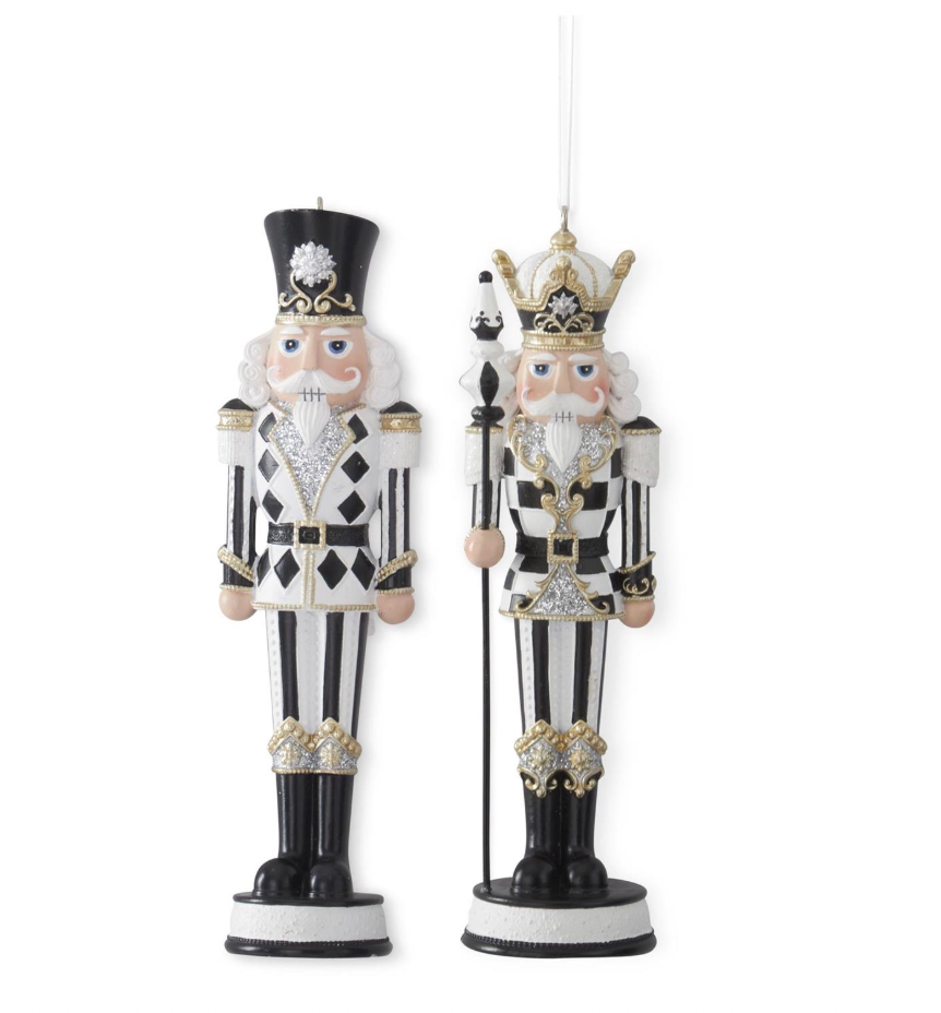 Black/White Harlequin Check Nutcracker Ornaments (Various Styles)