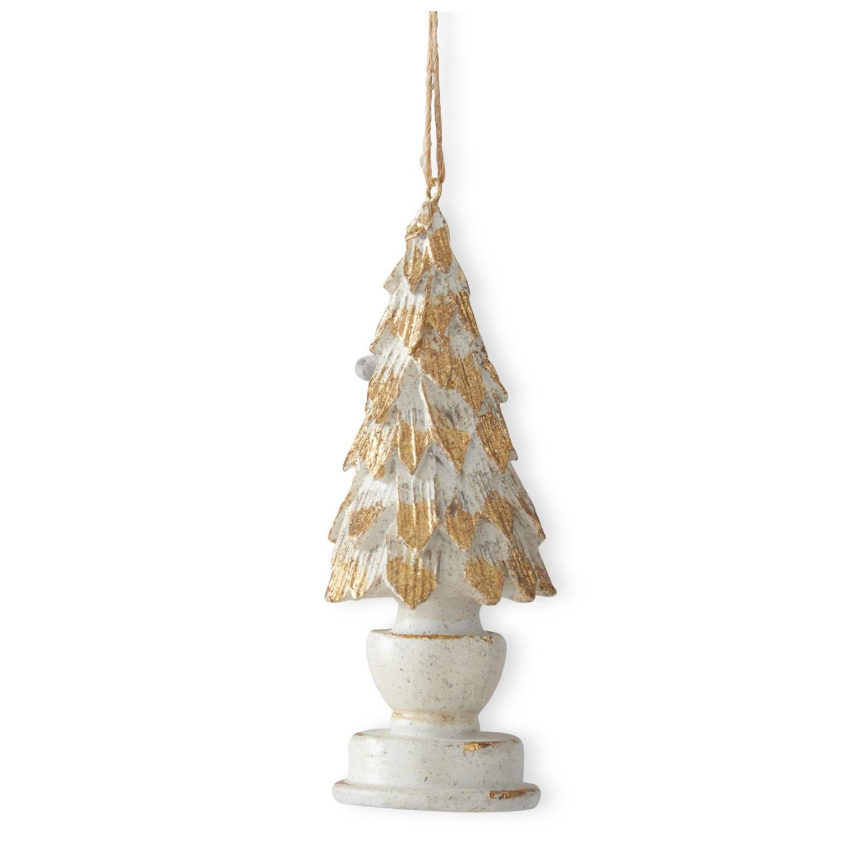 4.5" Whitewashed & Gold Resin Tree Ornaments (Various Styles)
