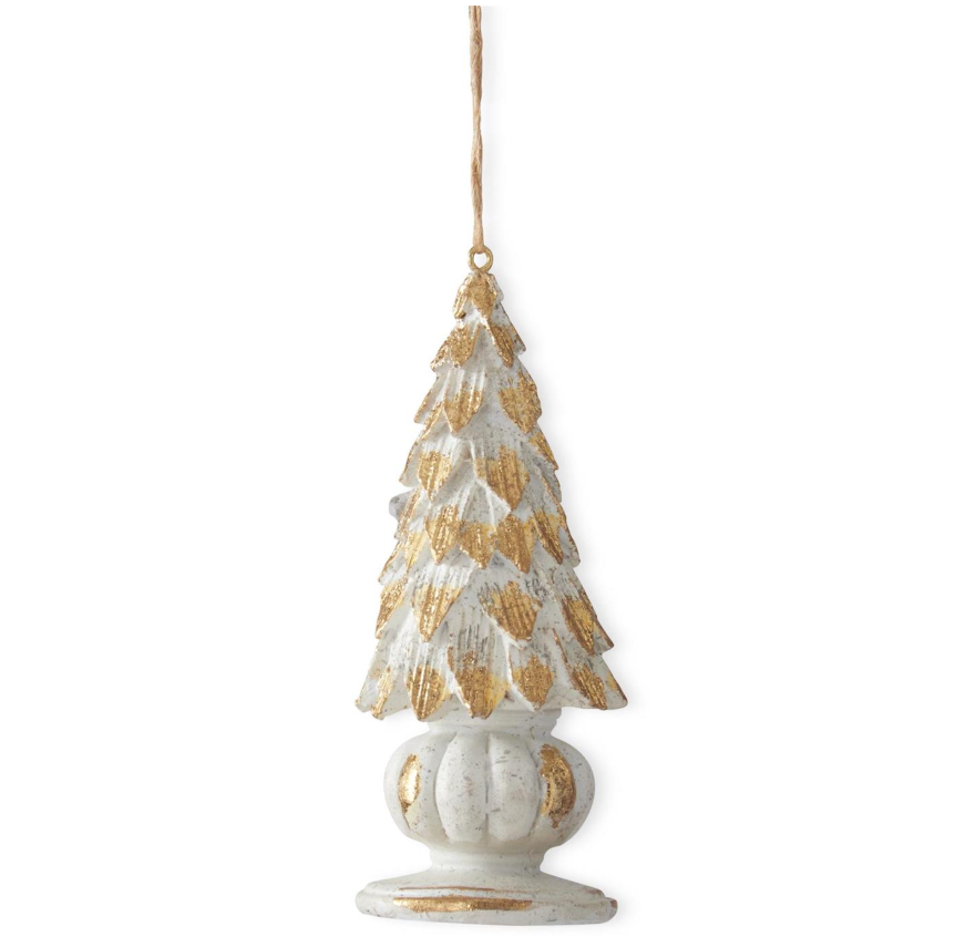 4.5" Whitewashed & Gold Resin Tree Ornaments (Various Styles)