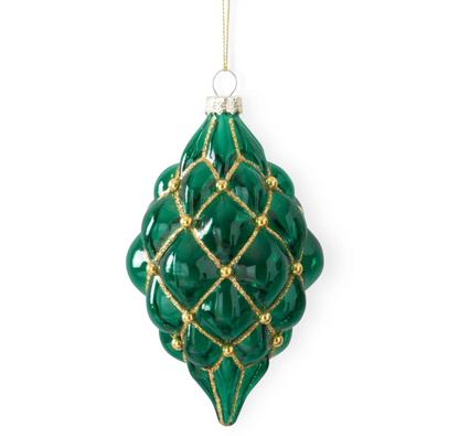 Green & Gold Pattern Glass Ornaments (Various Styles)