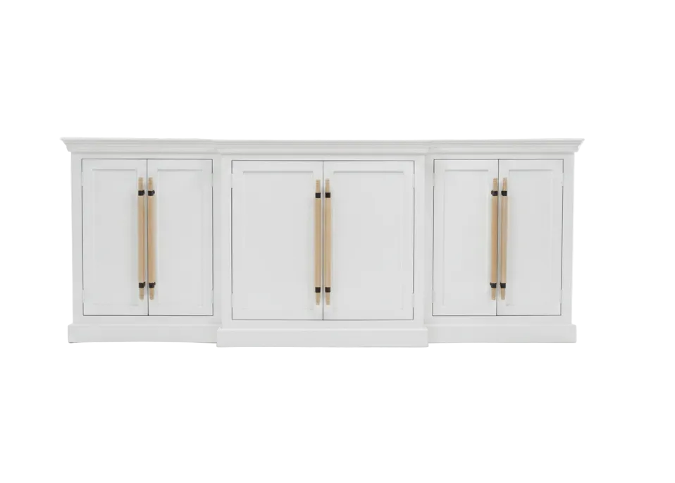 Extra Long Breakfront w/ Natural Handles, White