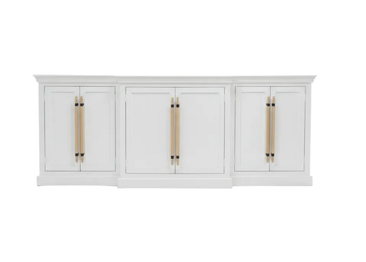 Extra Long Breakfront w/ Natural Handles, White