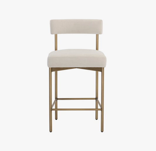 Vivi Counter Stool, Antique Brass and Ivory