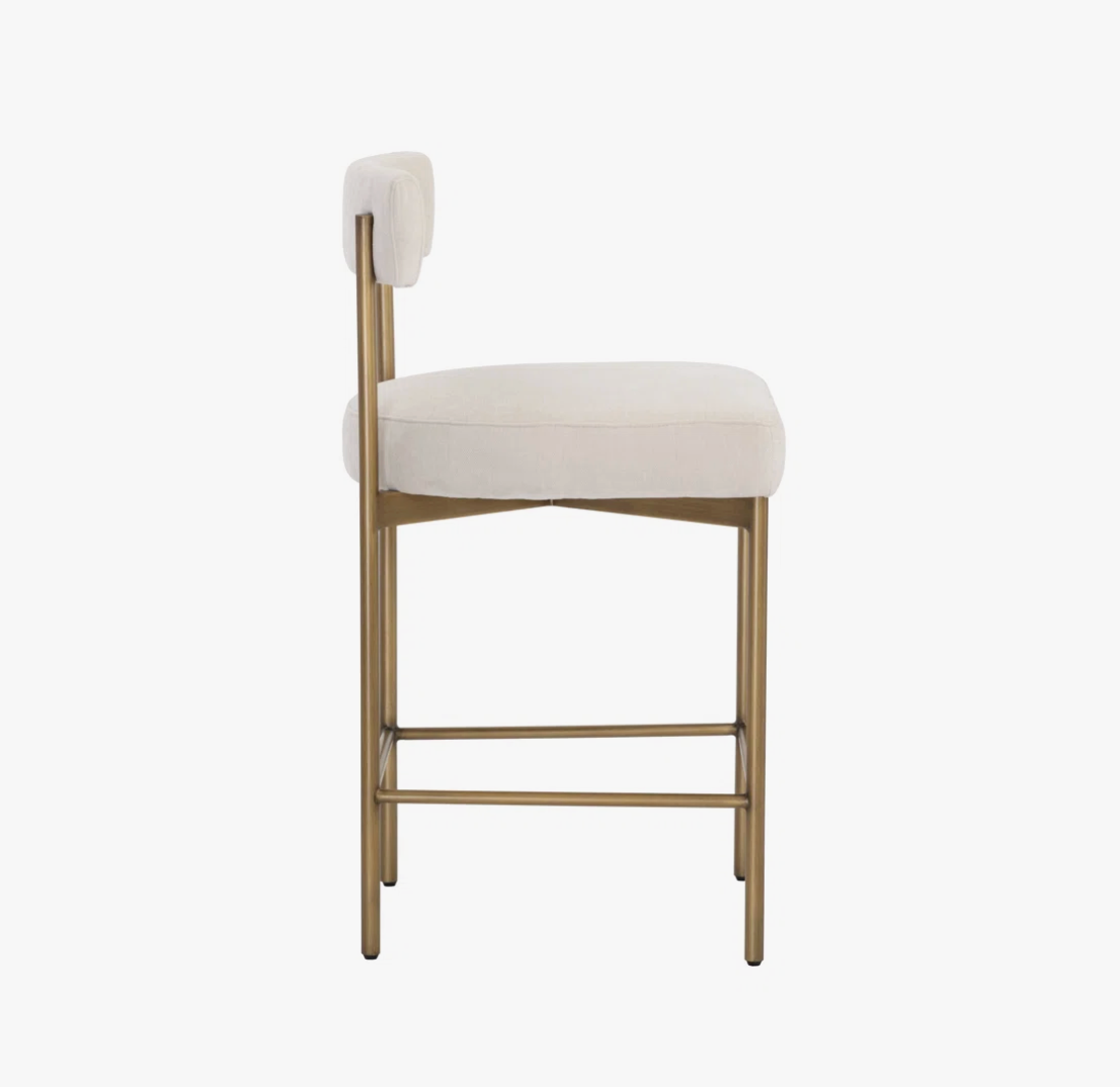 Vivi Counter Stool, Antique Brass and Ivory