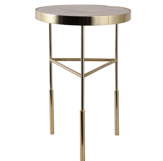 22" Travertine and Gold Accent Table