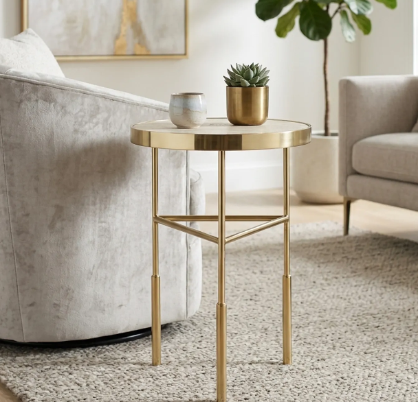 22" Travertine and Gold Accent Table