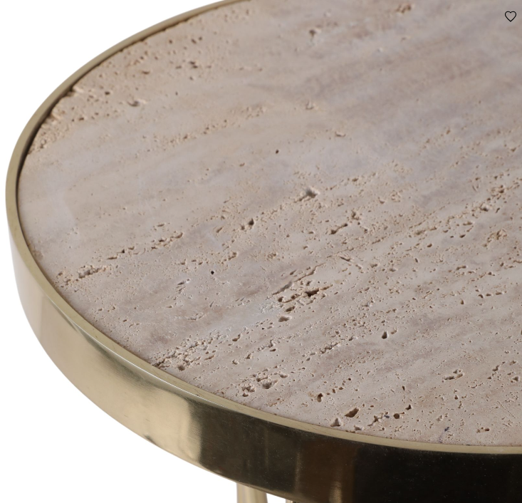 22" Travertine and Gold Accent Table