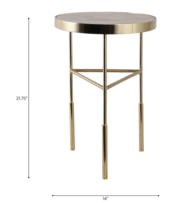 22" Travertine and Gold Accent Table