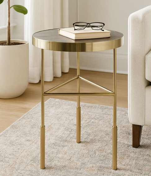22" Travertine and Gold Accent Table