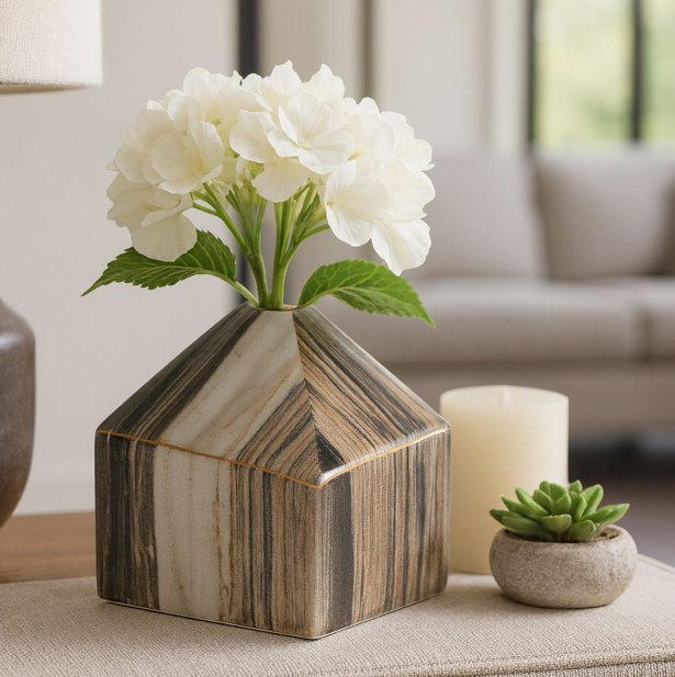 5" Gray and Tan Ceramic Vase