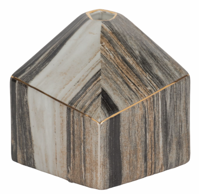 5" Gray and Tan Ceramic Vase
