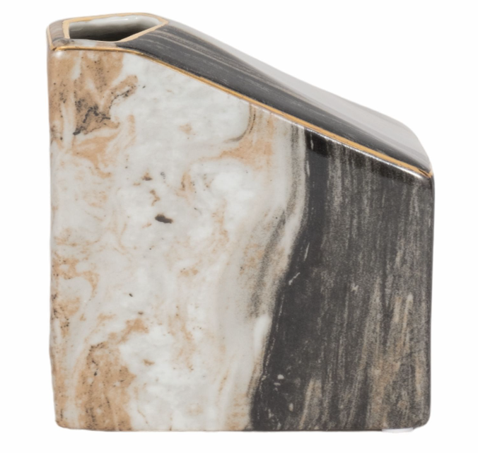 5" Gray and Tan Ceramic Vase