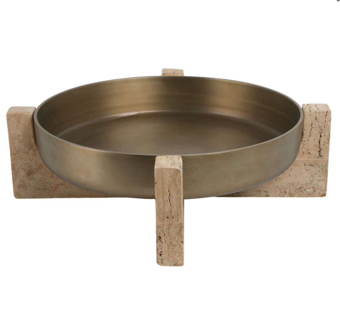 21" Gold Bowl with Travertine Base