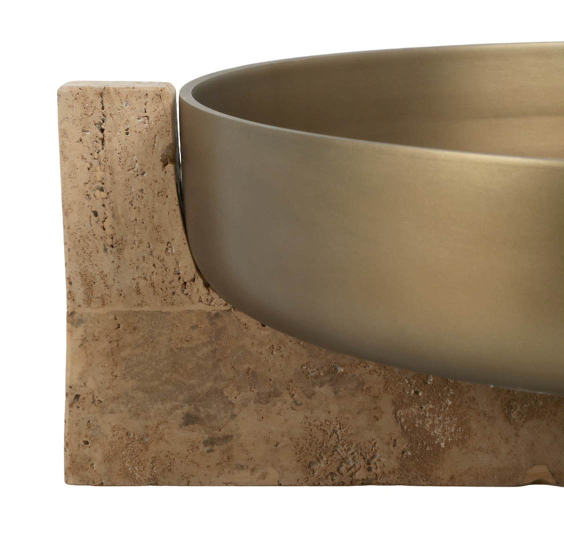 21" Gold Bowl with Travertine Base