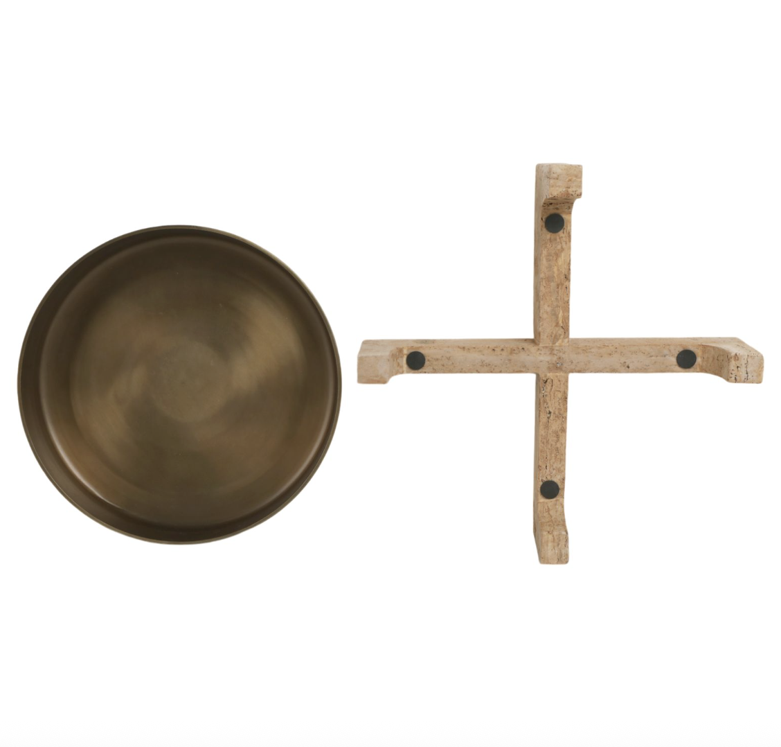 21" Gold Bowl with Travertine Base