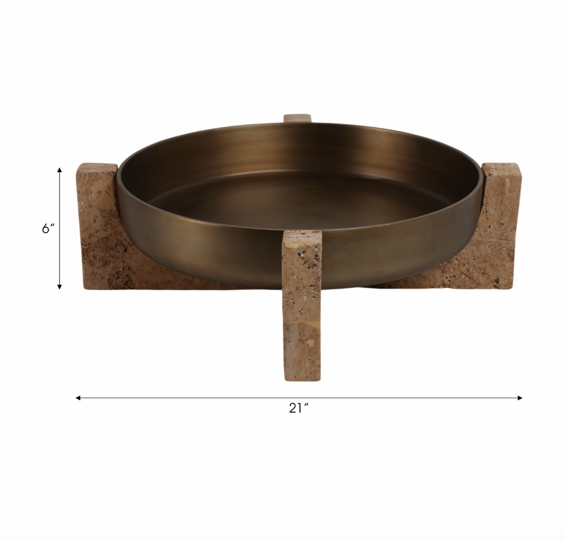 21" Gold Bowl with Travertine Base