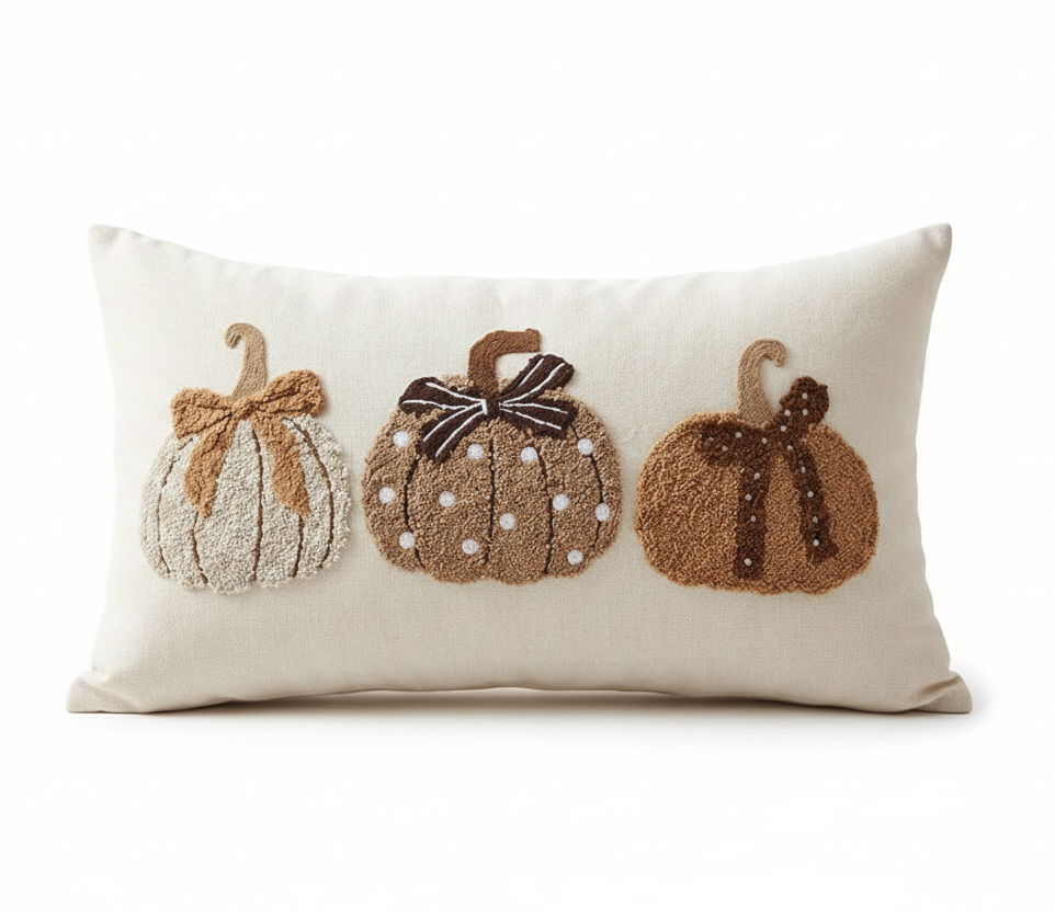 Hand Embroidered Boho Pumpkin Pillow