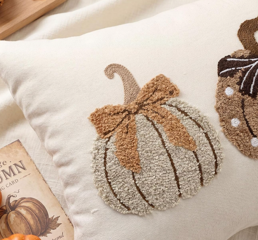 Hand Embroidered Boho Pumpkin Pillow