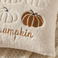 Fuzzy Hello Pumpkin Pillow, Beige w/ Brown