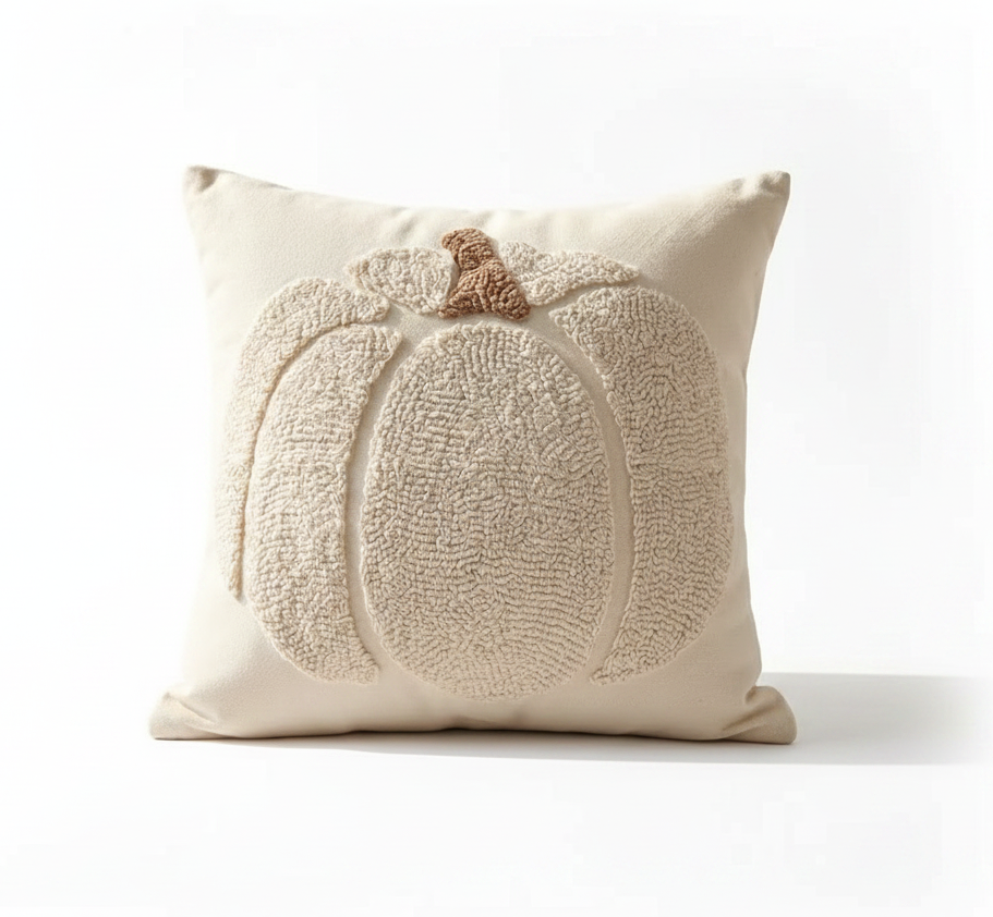 Beige Pumpkin Pillow, Beige w/ Brown