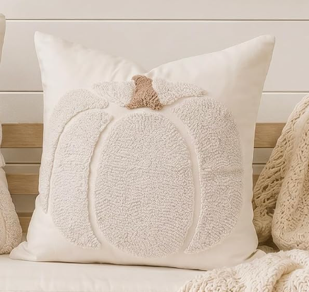 Beige Pumpkin Pillow, Beige w/ Brown