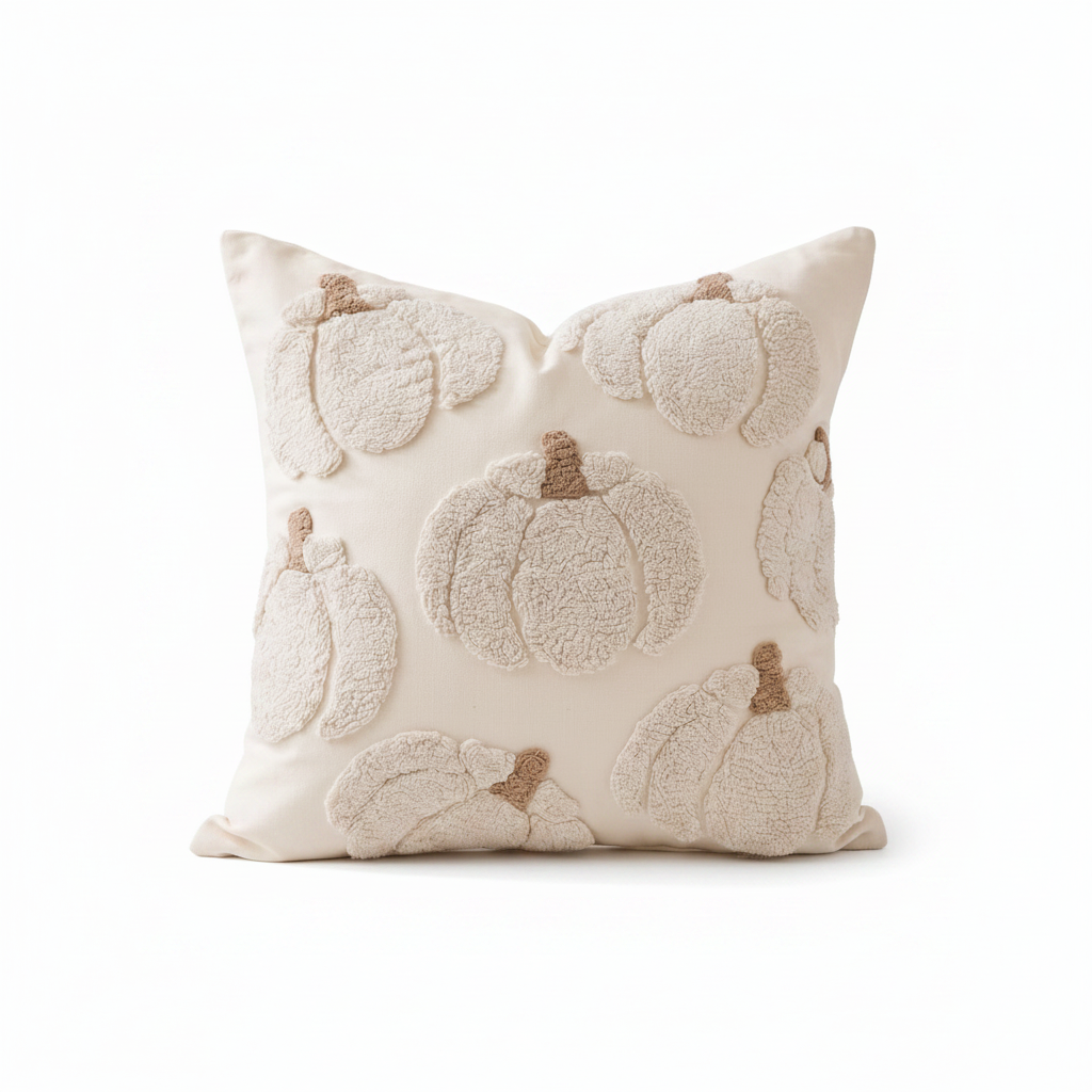 Beige Multi-Pumpkin Pillow, Beige w/ Brown