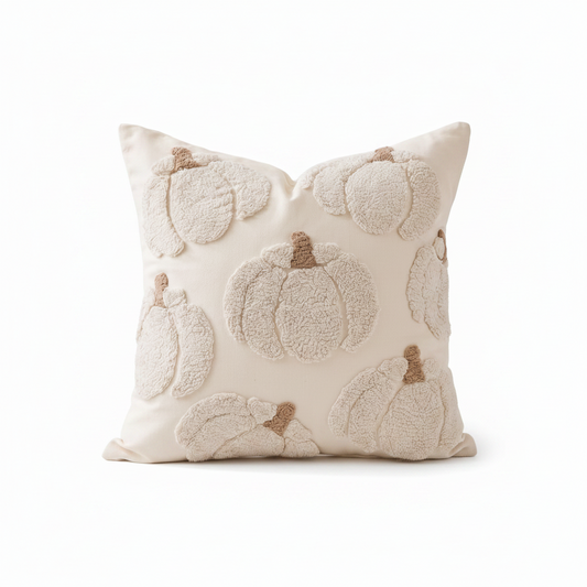 Beige Multi-Pumpkin Pillow, Beige w/ Brown