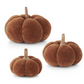 Brown Velvet Pumpkins w/ Wood Stem, Set of 3