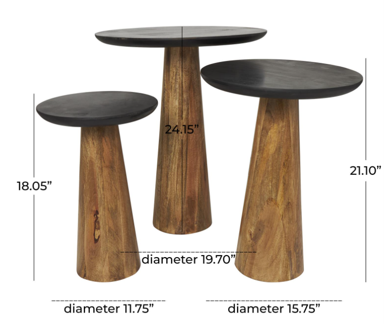 Brown Mango Wood Cone Side Table (Various Sizes)