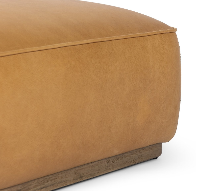 Leather Sinclair Square Ottoman, Butterscotch