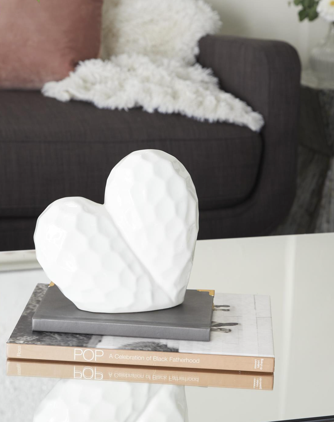 White Porcelain Glam Heart Sculpture