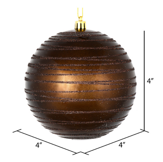 4" Chocolate Candy Finish Ball Ornament with Glitter