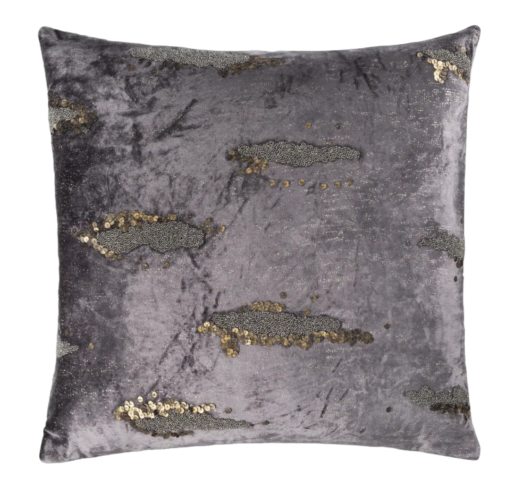 Raina Charcoal Embroidered Velvet Pillow