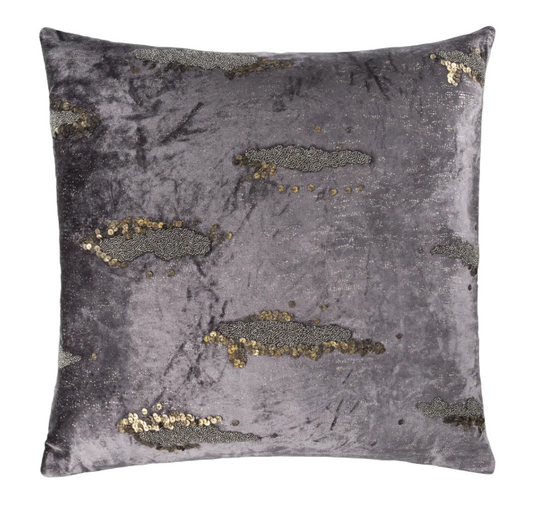Raina Charcoal Embroidered Velvet Pillow