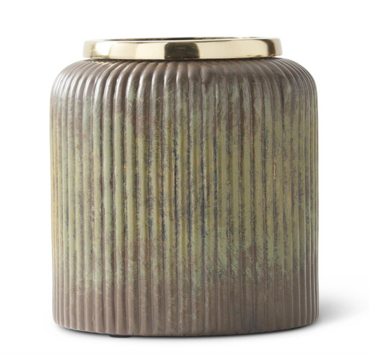 Glass Ribbed Dark Patina w/ Gold Vases (Various Sizes)