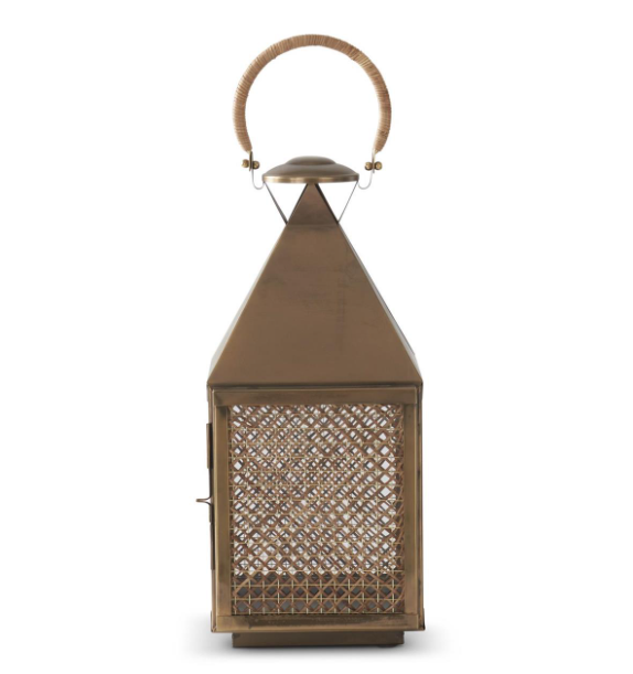 Antique Gold & Woven Cane Lantern w/ Drop Handle (Various Sizes)