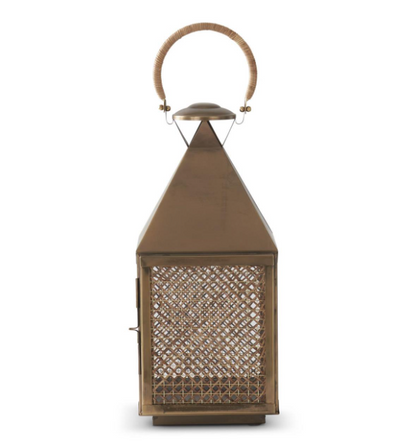Antique Gold & Woven Cane Lantern w/ Drop Handle (Various Sizes)