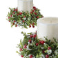 6" Snow Boxwood/Berry Candle Ring