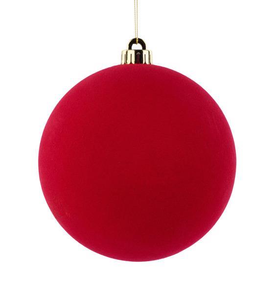 150mm Flocked Ball Ornament, Red