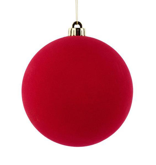 150mm Flocked Ball Ornament, Red
